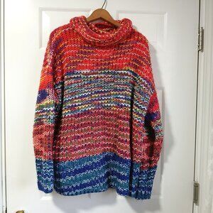 Forever 21 Oversize Multicolor Rainbow Knit Turtleneck Sweater Size 2 XL
